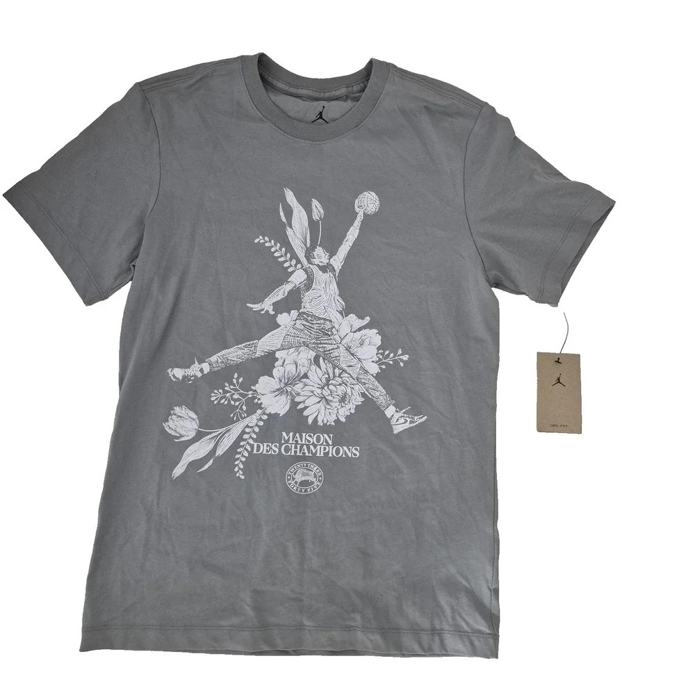 Jordan Shirt Mens Small Gray Maison Des Champions Floral Graphic Dri-FIT New